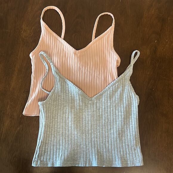 H&M Divided Ribbed Crop Tanks Gray Pink Small - Picture 1 of 8